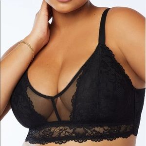 NWT Savage Fenty Lingerie By Rihanna Floral Lace & Mesh Bralette Black Size 2X